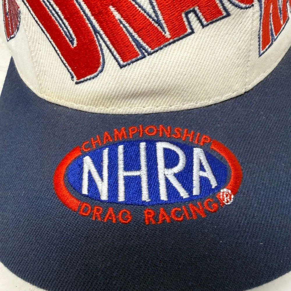 Vintage NHRA Championship Drag Racing Snapback Hat Sport Service White Navy Blue
